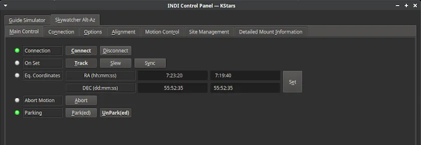 INDI Main Contro Panel