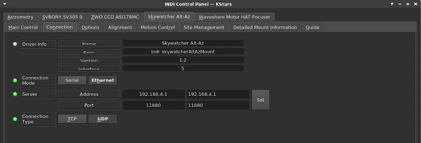 SkyWatcherAltAzMount indi ConnectionTCP2